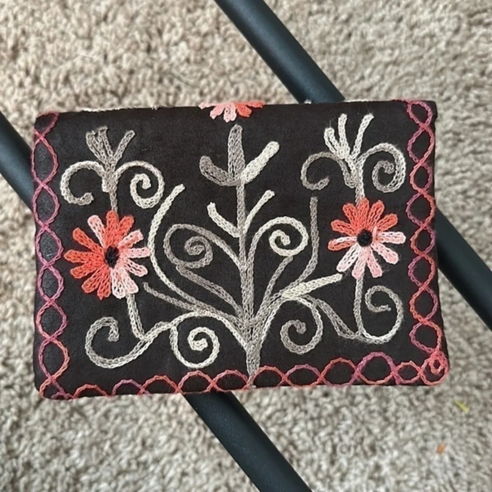 Artisan Colorful suede like boho wallet, embroidered, new